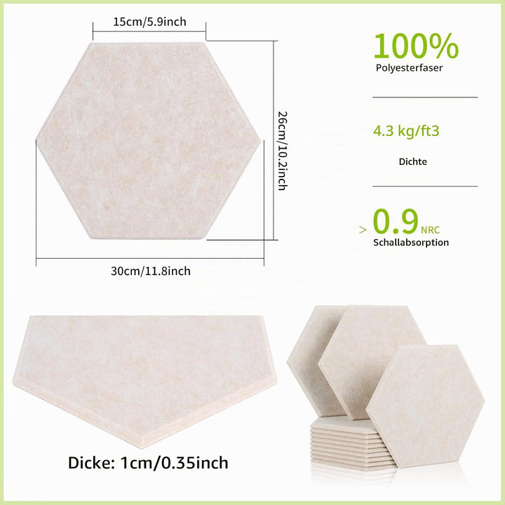 Rdutuok 12 Stück Akustik Panel,30x26x1cm Hexagon Akustik Absorber Schallschutzplatten Akustikpaneele