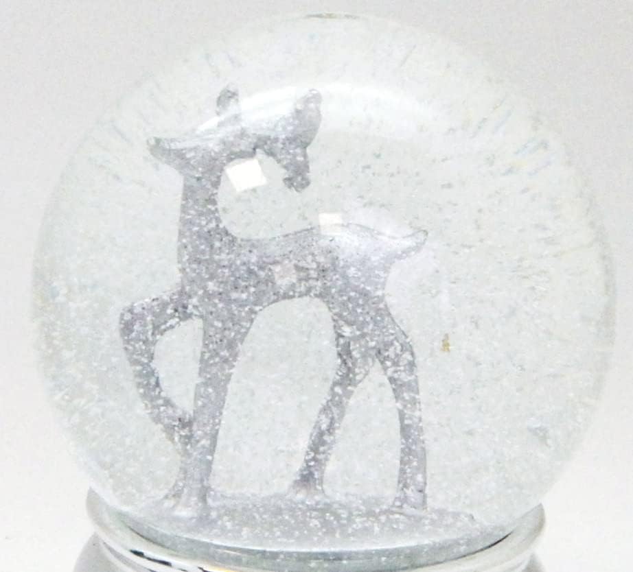 20135 Schneekugel Hirsch silber mit Silber-Sockel gross geschwungen 100mm Durchmesser