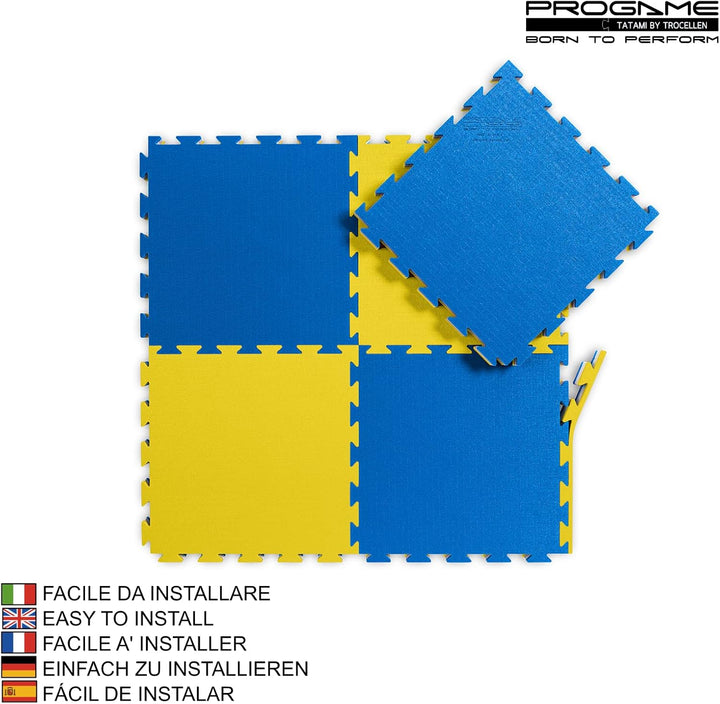 ProGame Kit 8 Stück Tatami Matte 4 cm PERFORMANCE-HOME 50x50 cm Judomatte Gelb/Blau, Gelb/Blau