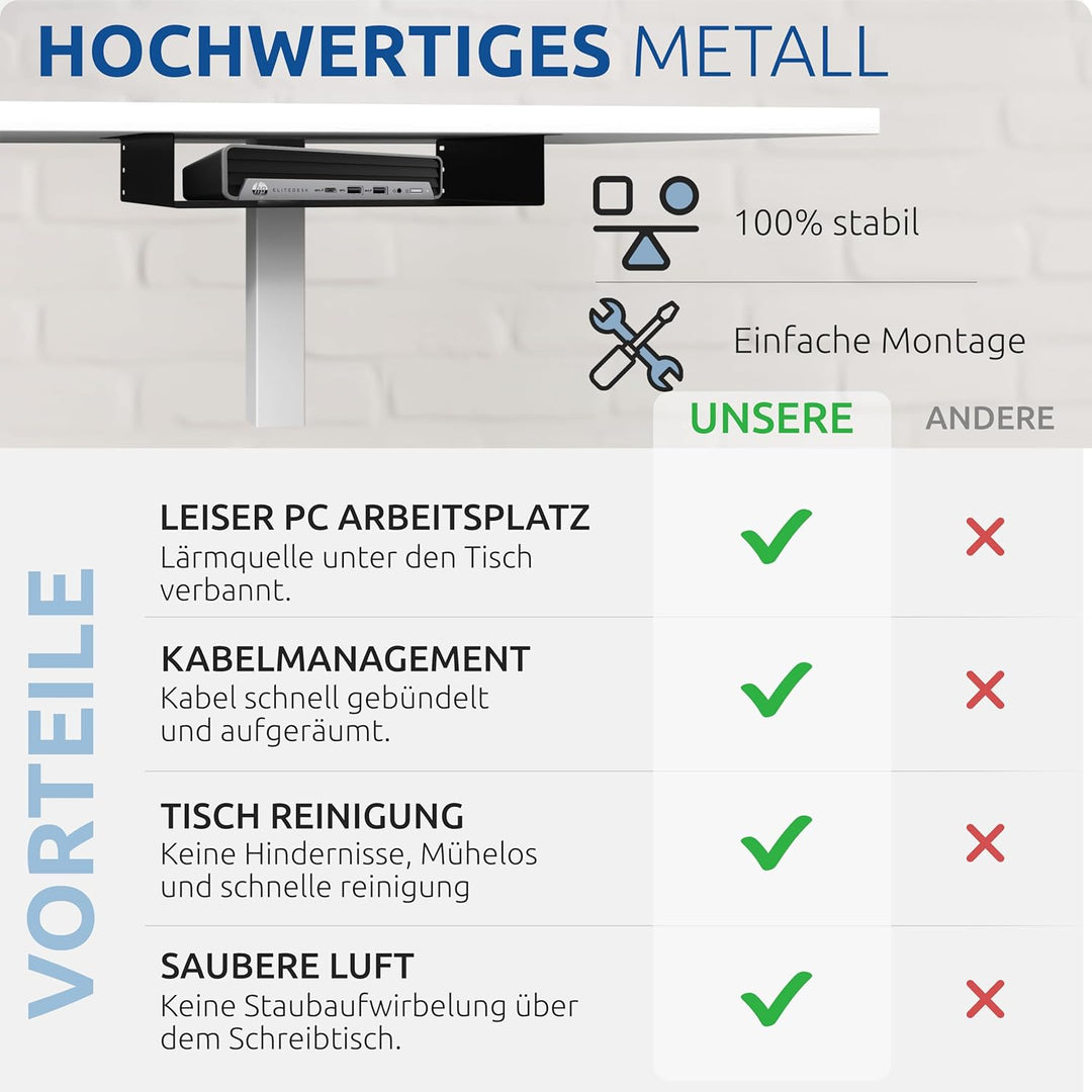 Untertischhalterung für Mini PC, Laptop, KVM, NUC, Thin Clients, Mac Mini, Untertisch Ablage Ordnung