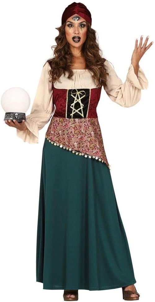 shoperama Zigeunerin Damen Kostüm Gipsy Kleid und Turban Wahrsagerin Zauberin Hellseherin, Grösse:M