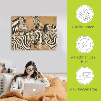 ARTland Leinwandbilder Wandbild Bild auf Leinwand Peter Lang Zebras Tiere Wildtiere Zebra Malerei Or