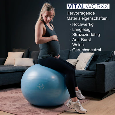 VITALWORXX Gymnastikball für Schwangere, extrem stabil, Sitzball Yogaball Pezziball mit Pumpe, mit Ü