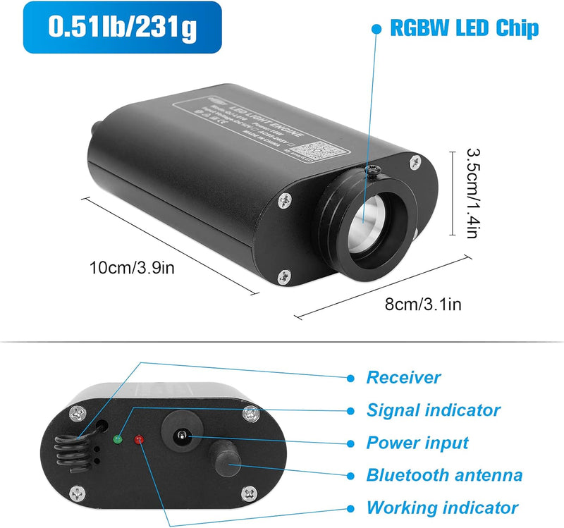 CHINLY Bluetooth 16W RGBW LED Fiber Optic Star Deckenleuchten Kit APP/Fernbedienung 550pcs*0,75mm*4m