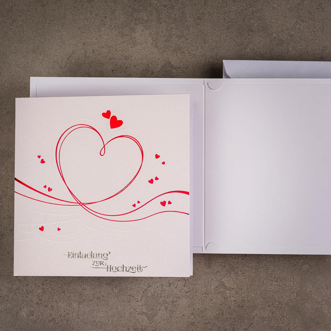 Art Nuvo HOCHZEITSEINLADUNGEN - SATZ 20 St, 135x135mm MIT BEDRUCKBAREN EINLAGEN UND UMSCHLÄGEN FÜR H