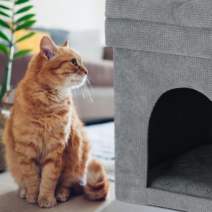 Relaxdays Katzenhöhle Hocker, Versteck für Katzen & kleine Hunde, Faltbarer Sitzhocker, HxBxT: 42 x