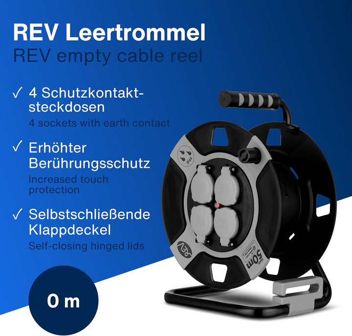 REV Kabeltrommel EX, Gerätetrommel, Kabeltrommel leer IP44, 4-fach, Kabelaufroller leer, grau Grau K