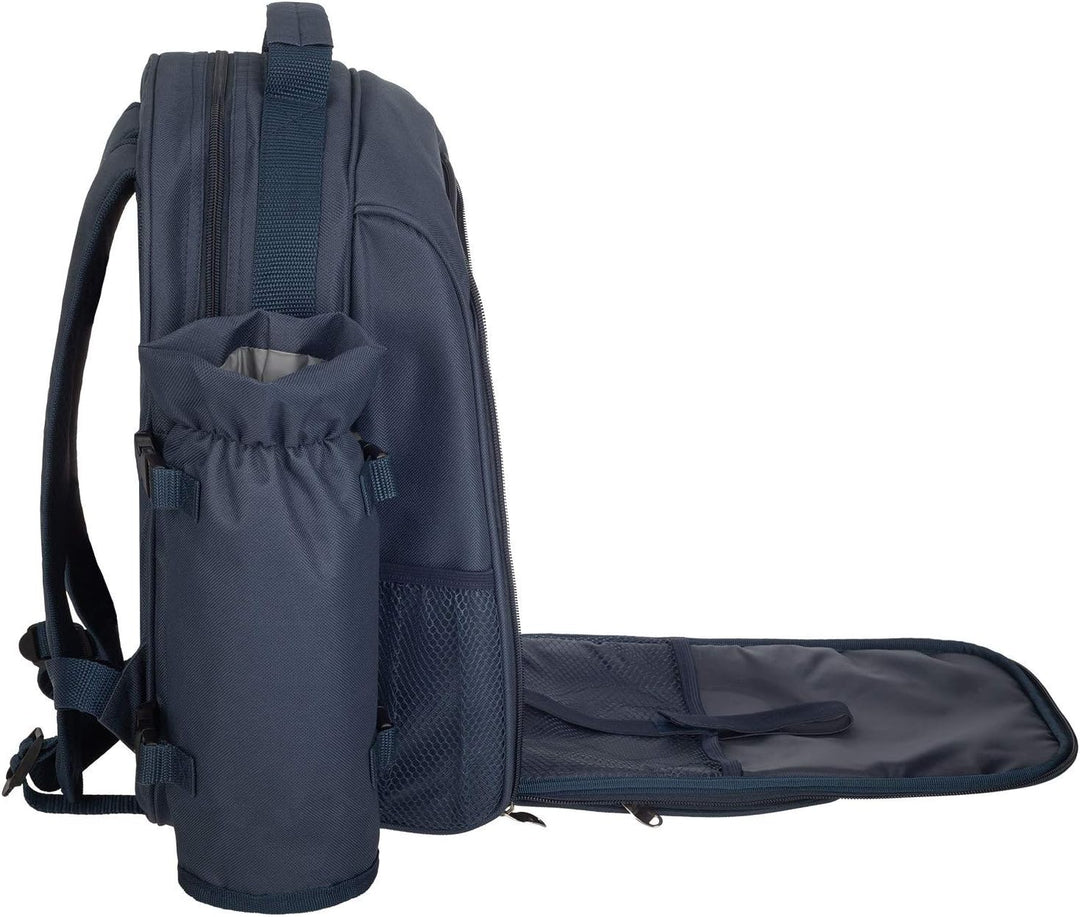 anndora Picknickrucksack mit Kühlfach blau weiss gestreift + Zubehör 15 teilig - 2 Personen Navy Bla