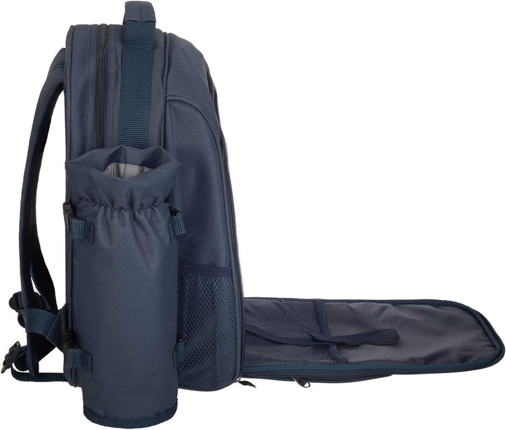 anndora Picknickrucksack mit Kühlfach blau weiss gestreift + Zubehör 15 teilig - 2 Personen Navy Bla