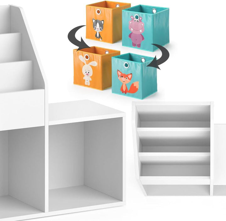 Vicco Kinderregal Luigi, Weiss, 72 x 79 cm Mini, mit 2 Faltboxen Opt.1 Weiss 72x79 mit Faltboxen Fuc