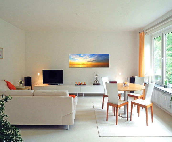 Paul Sinus Art Panoramabild auf Leinwand und Keilrahmen 150x50cm Meer Himmel Wolkenschleier Sonnenun