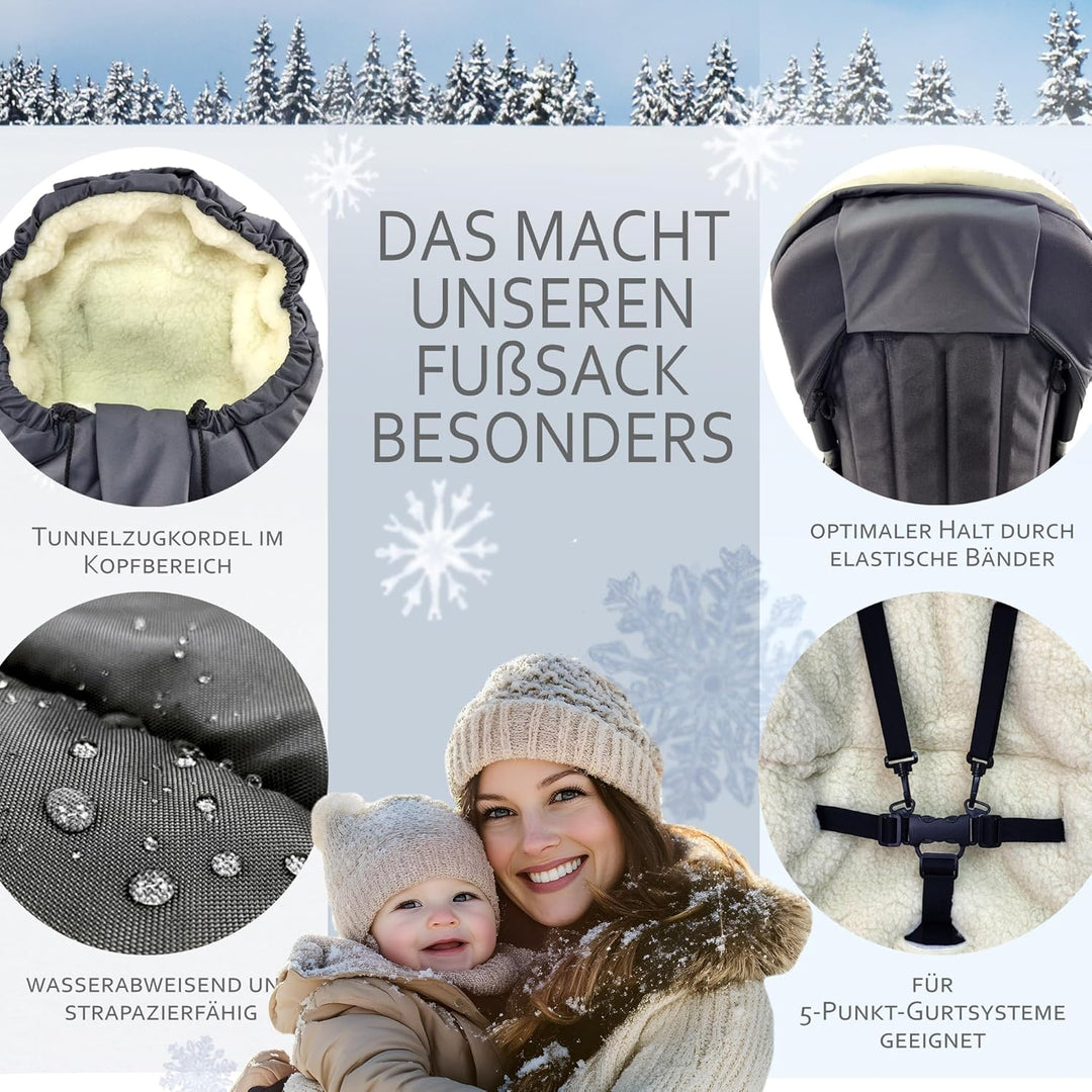 BAMBINIWELT Winterfusssack Fusssack für Kinderwagen, Buggy oder Schlitten, in Mumienform, aus Wolle,