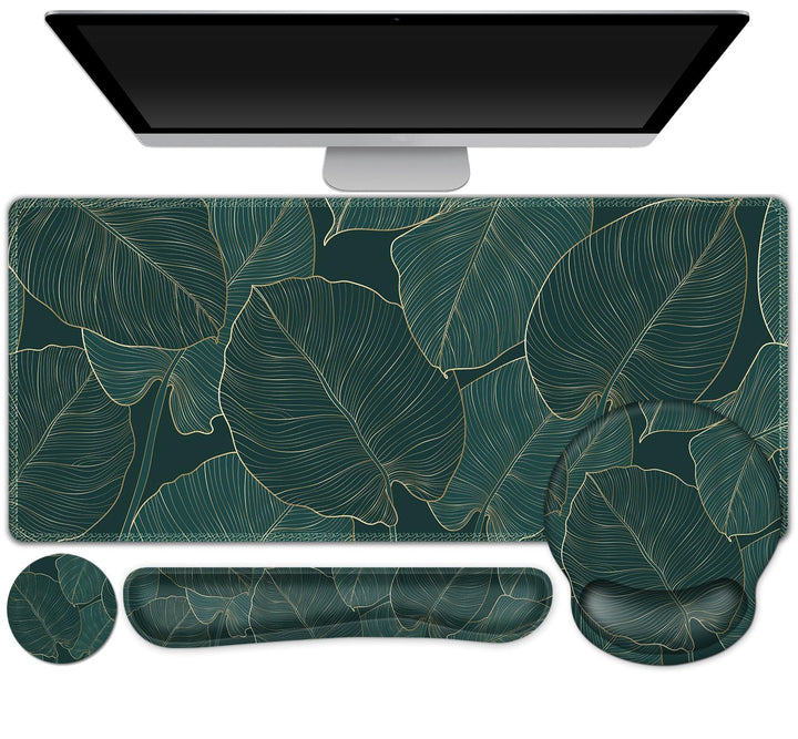 Mousepad Set 4 in 1 Mauspad mit Gelkissen Handgelenkauflage Tastatur Untersetzer Gross Mousepad Ergo