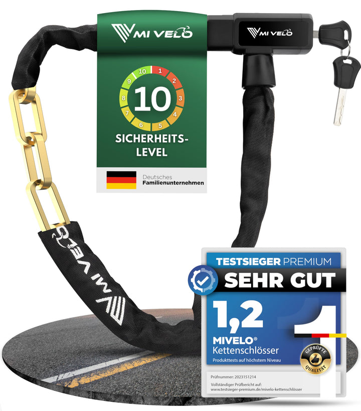 MIVELO Fahrradschloss Kettenschloss hohe Sicherheit 100cm lang I Fahrrad Schloss mit Schlüssel 8mm g
