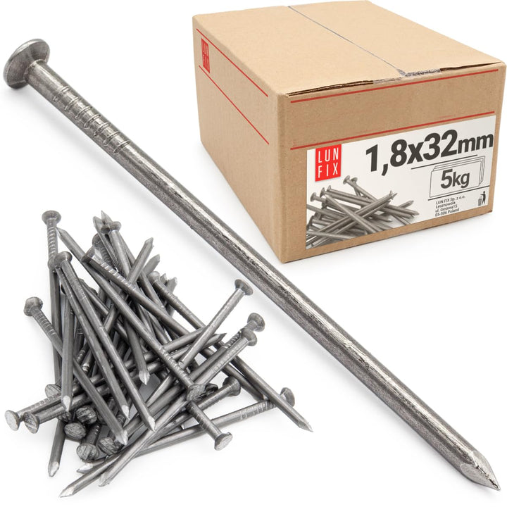 Drahtstifte 1,8 x 32 mm - 5kg (ca. 7810 stk.) Holznägel für Bauarbeiten Unverzinkter Baunägel Stahln