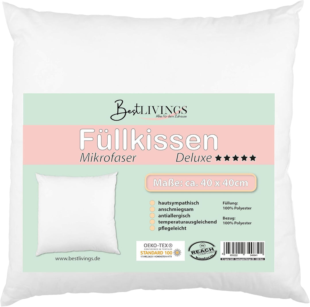 Bestlivings 4er Pack Füllkissen 40x40cm in Mikrofaser Deluxe Qualität, Dekokissen als Inlett, Füllki