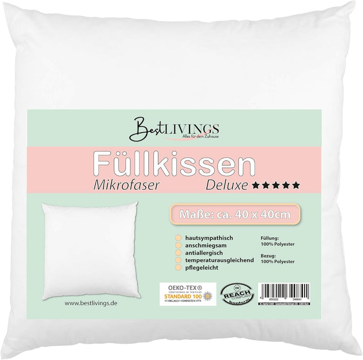 Bestlivings 4er Pack Füllkissen 40x40cm in Mikrofaser Deluxe Qualität, Dekokissen als Inlett, Füllki