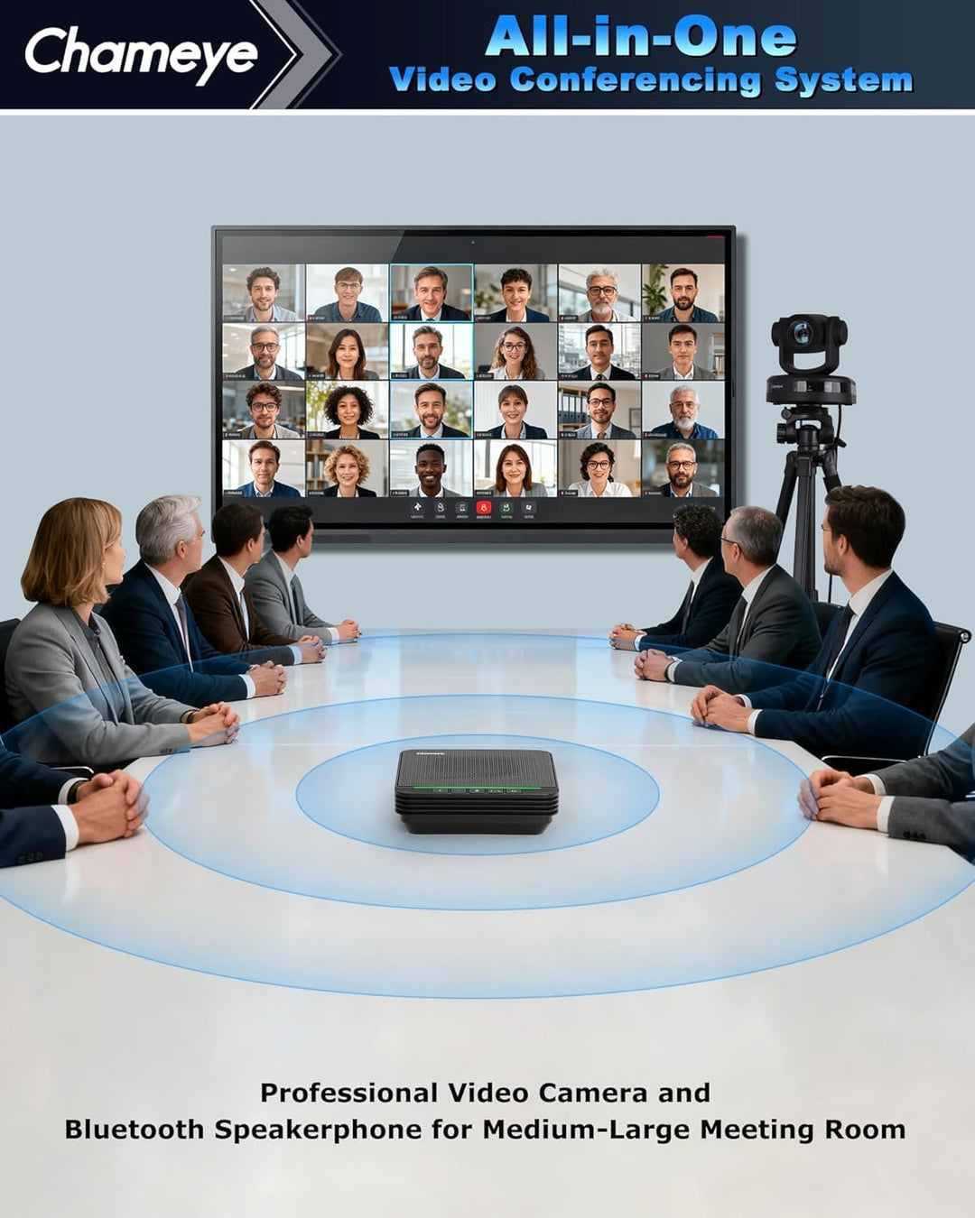 Chameye 4K 10x AI PTZ Konferenzkamera Set mit Bluetooth Konferenzmikrofon, 4K PTZ Kamera mit KI-Auto