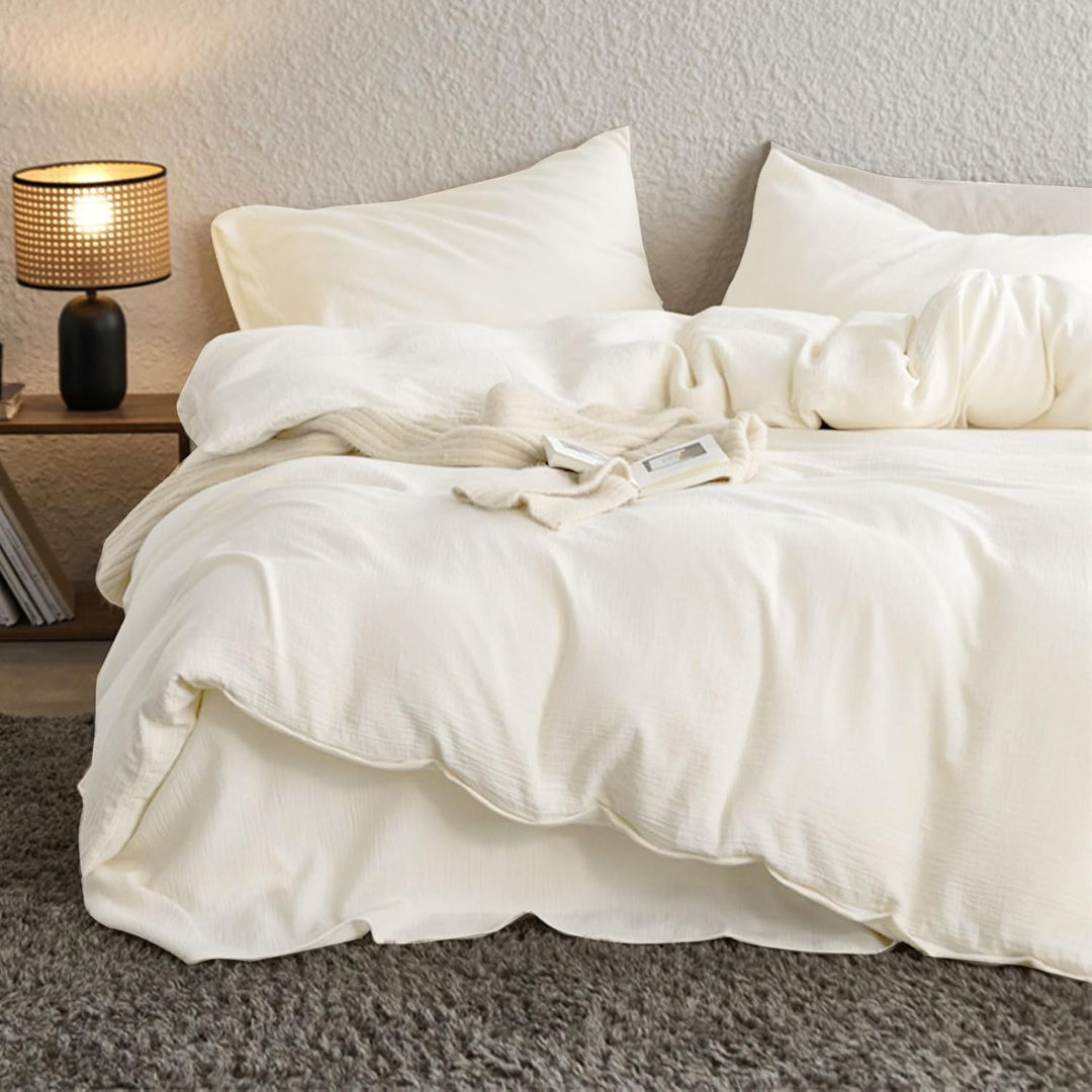 KEAYOO Musselin Bettwäsche 135x200 cm Beige mit einem Kissenbezug 80x80 cm aus 100% Baumwolle - Trau