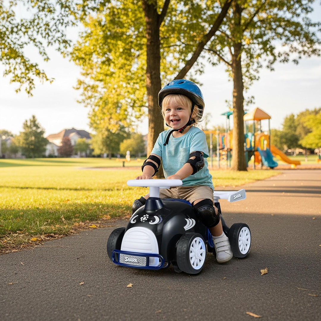 COSTWAY Rutschauto, Rutschfahrzeug im Hai-Design, Kinderfahrzeug mit Musik & Stauraum unter dem Sitz