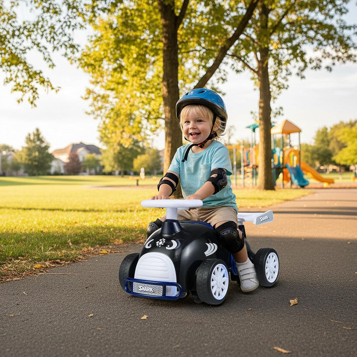 COSTWAY Rutschauto, Rutschfahrzeug im Hai-Design, Kinderfahrzeug mit Musik & Stauraum unter dem Sitz