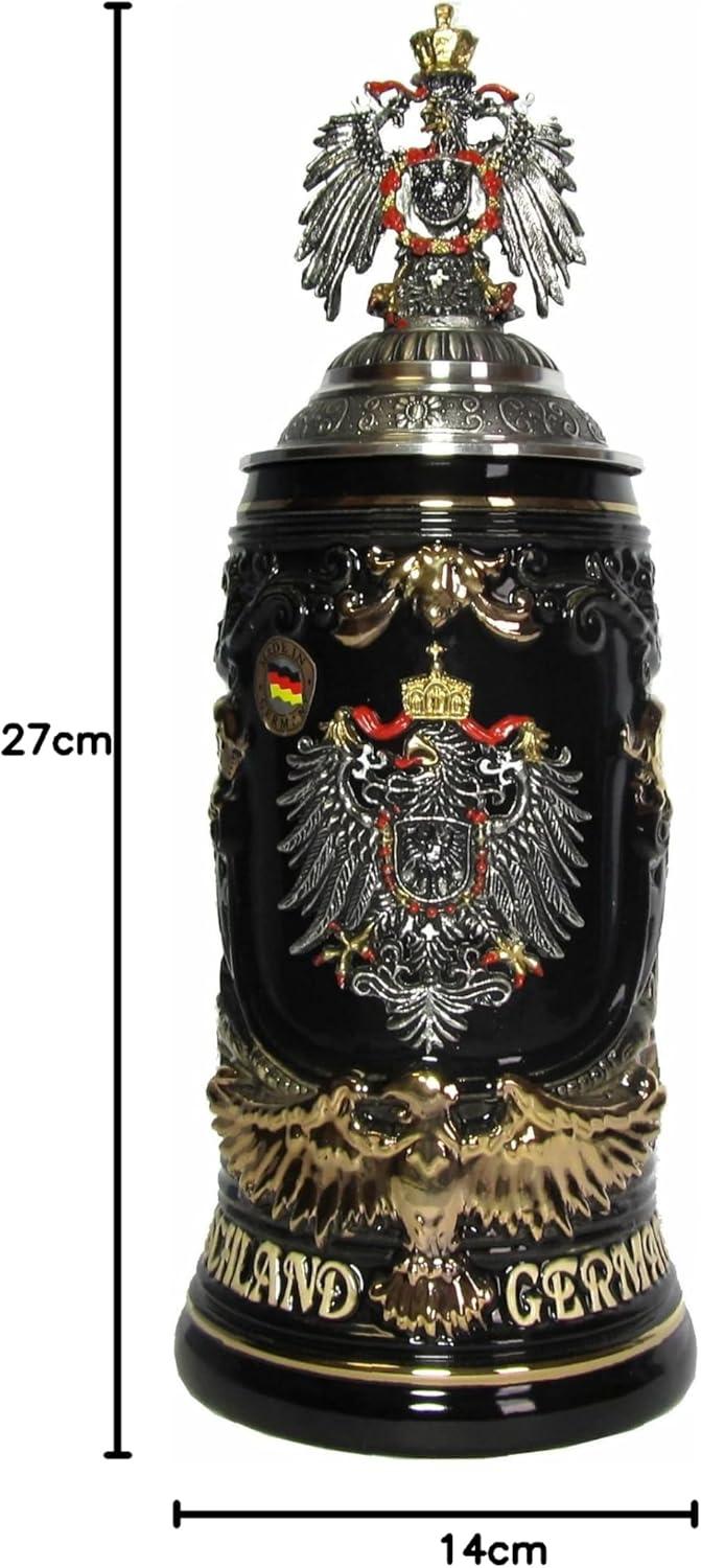 KING Bierkrug Deutschland Schild Seidel, Goldadlerhenkel 0,6 Liter Bierseidel