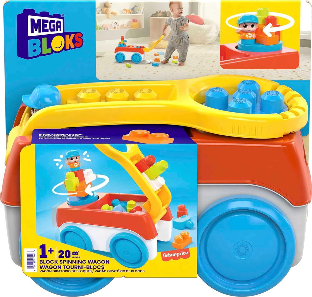 MEGA HHN00 - MEGA BLOKS Bauset Drehwagen für Bausteine mit 1 Drehwagen, 19 Bausteinen und 1 Figur, S