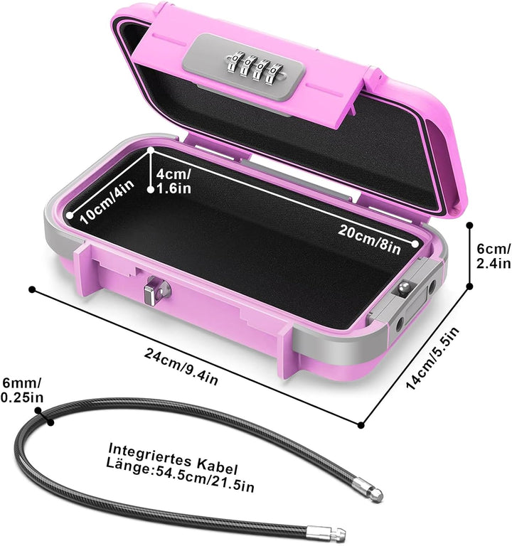 Kleiner Tresor mit 4 Stellig Zahlenschloss, Tragbare Safe Sicherheitsbox mit Abnehmbarem Drahtseil,