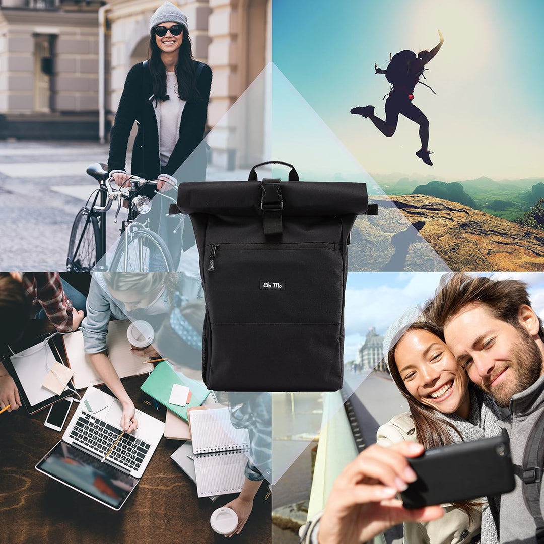 Ela Mo® Rolltop Rucksack Damen - Rollrucksack Anti Diebstahl für Sport & Reisen - Laptoprucksack für