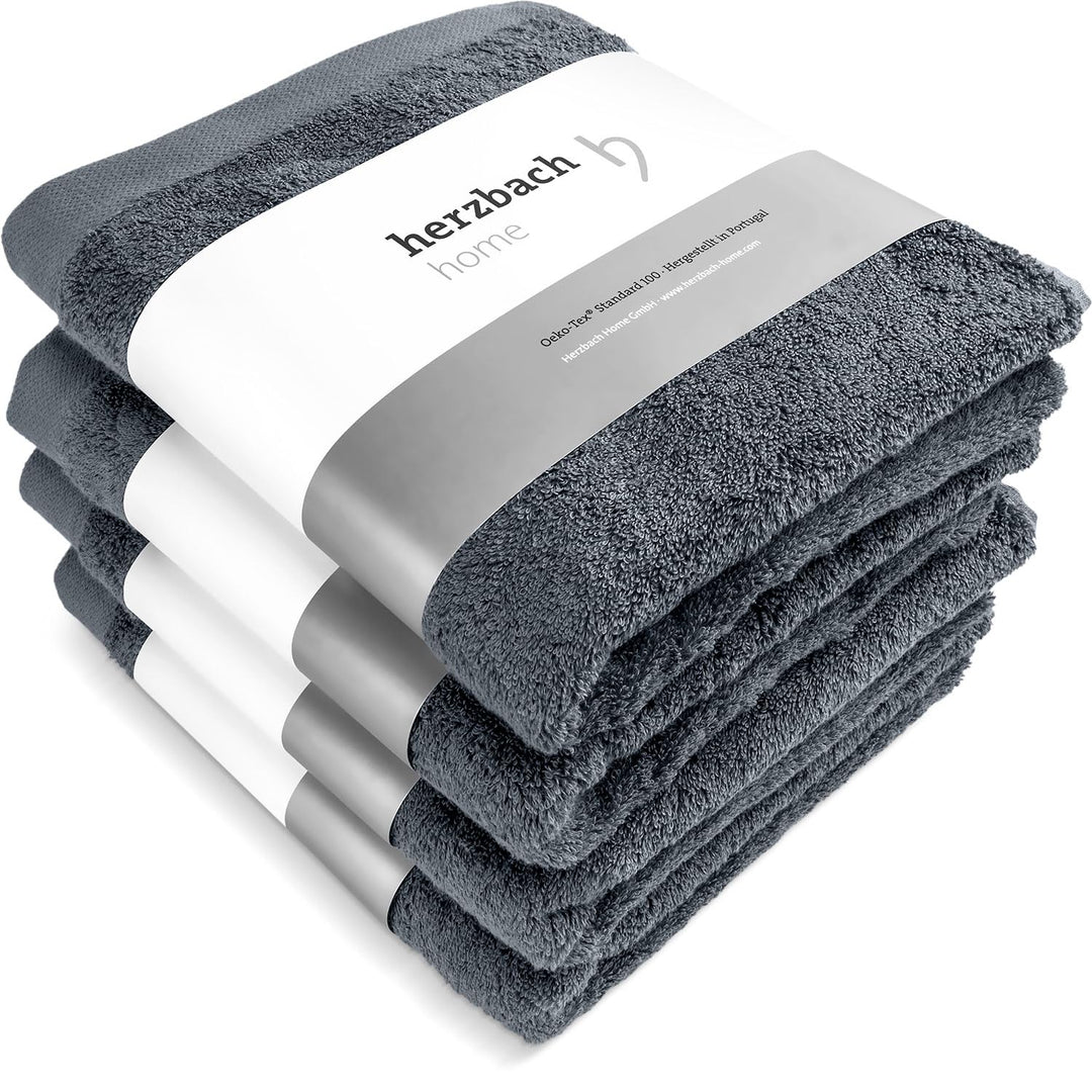 herzbach home Premium Handtücher 50 x 100 cm 4er-Set (Anthrazit) – Hochwertige, weiche & saugstarke