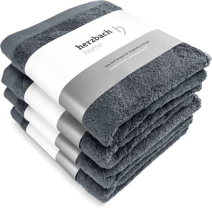 herzbach home Premium Handtücher 50 x 100 cm 4er-Set (Anthrazit) – Hochwertige, weiche & saugstarke