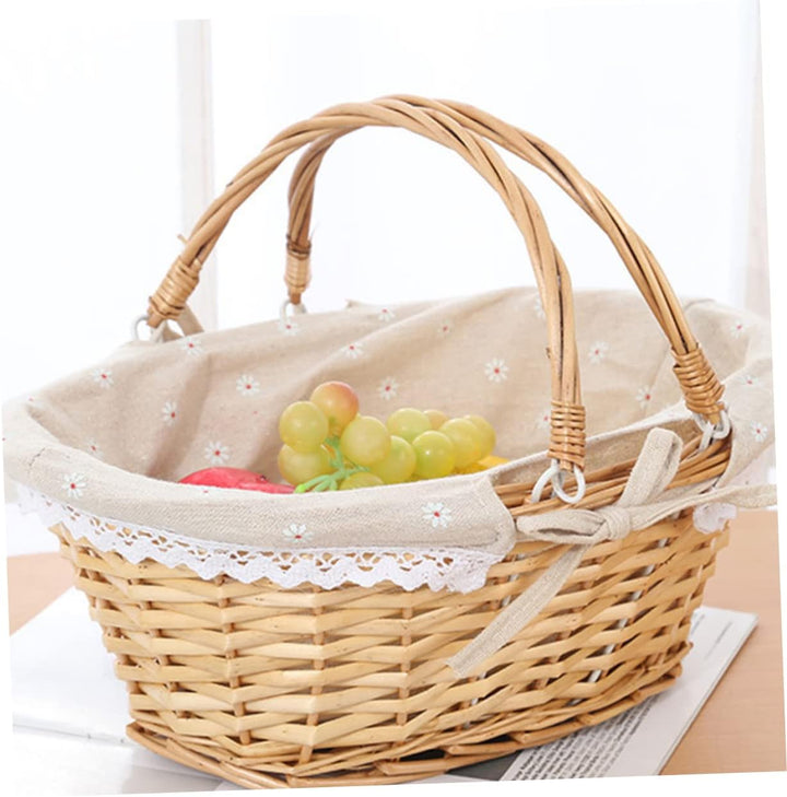 Happyyami Geflochtener Weidenkorb mit Handgriff Multifunktionaler Aufbewahrungskorb für Picknick Blu