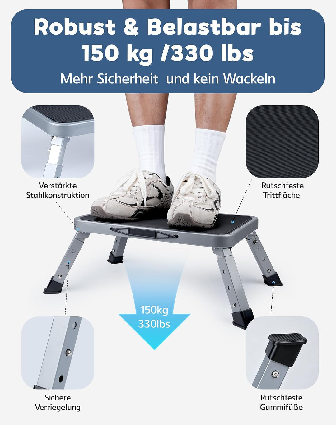 Trittstufe Wohnwagen Tritthocker Klappbar 3-stufig höhenverstellbar 150kg