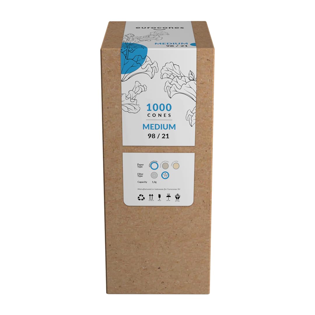 Eurocones Medium Size Pre - Roll Cones paper 98/21 Bulk Boxes 1000 pcs (White), White