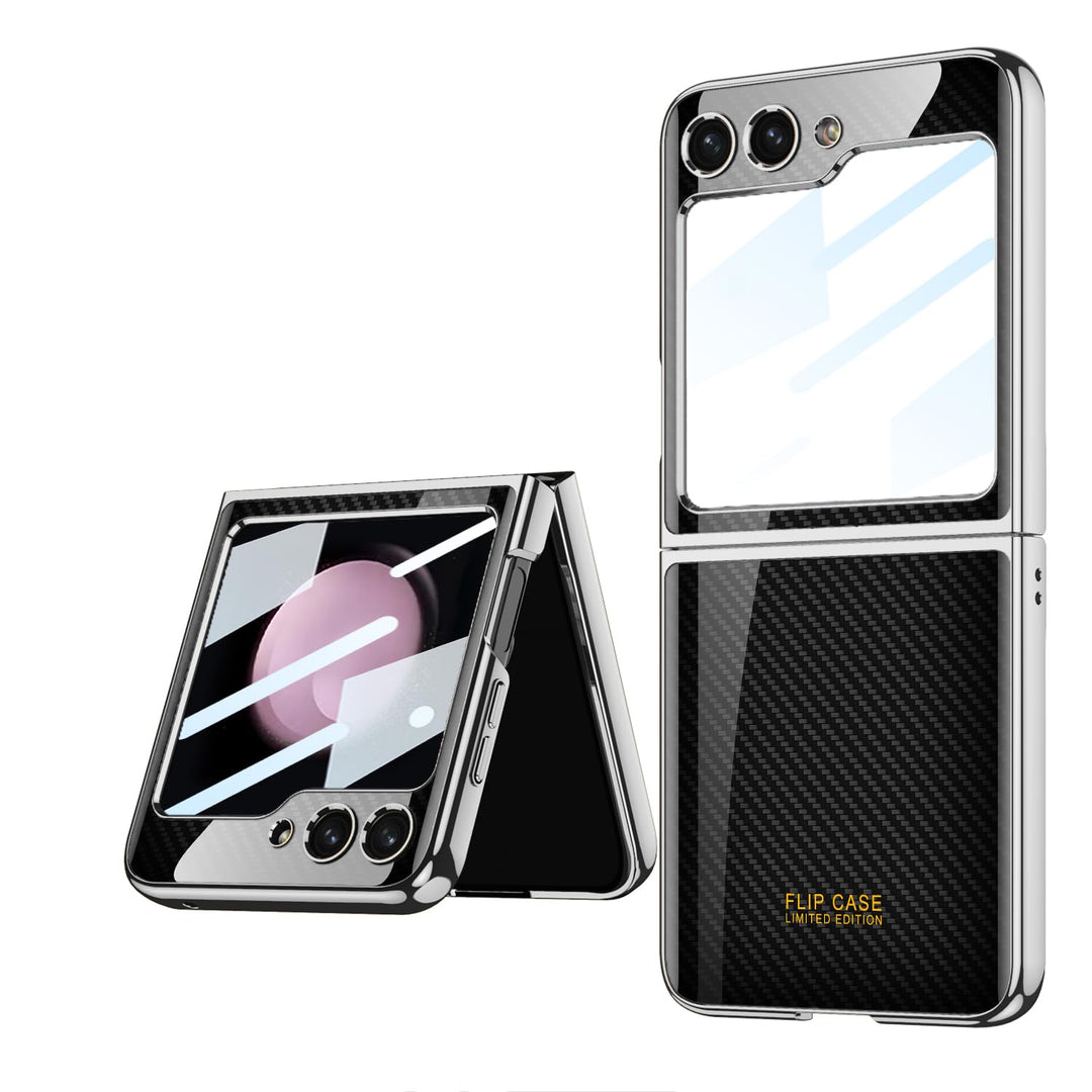 COQUE Galaxy Z Flip 5 5G Hülle,ultradünnes 9H Glas glänzend lackierte Handyhülle,Faltbare Handyhülle