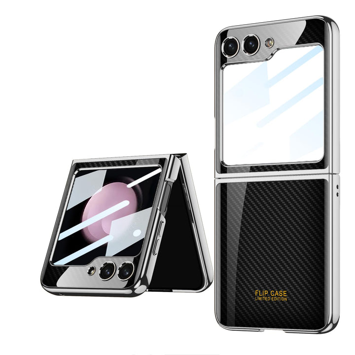COQUE Galaxy Z Flip 5 5G Hülle,ultradünnes 9H Glas glänzend lackierte Handyhülle,Faltbare Handyhülle