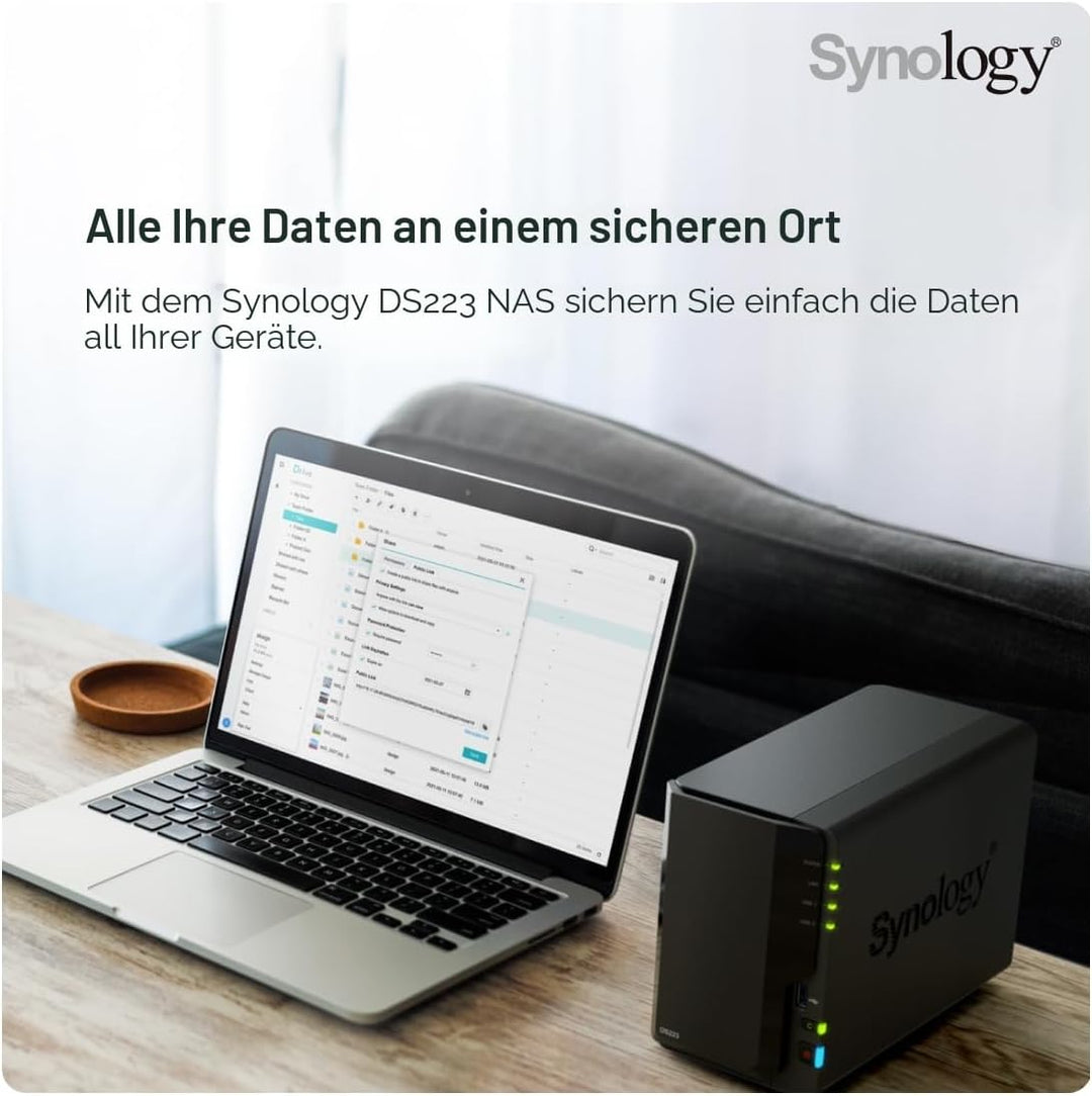 Synology DS223 2-Bay Diskstation NAS (Realtek RTD1619B Quad-Core 2GB Ram 1xRJ-45 1GbE LAN-Port)