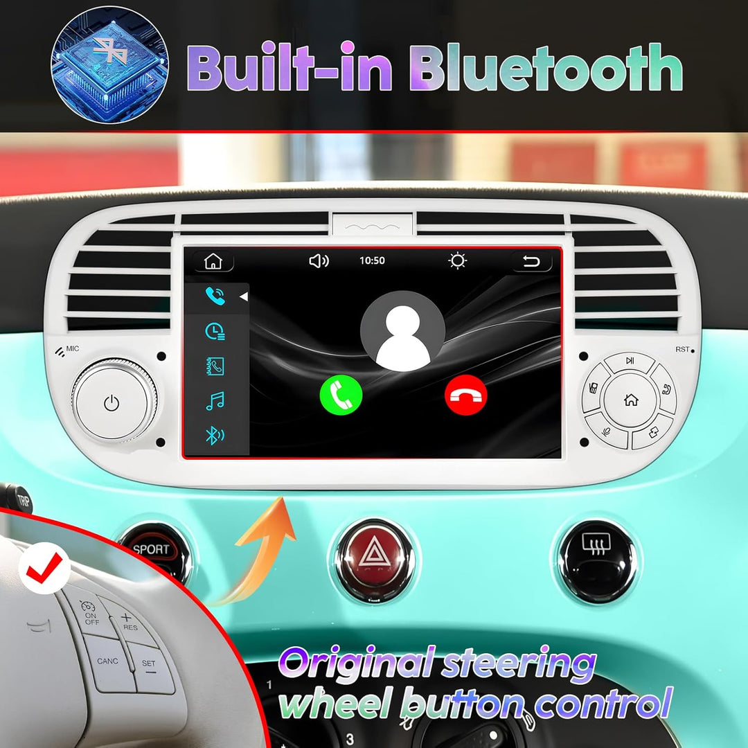 Autoradio mit Bildschirm für FIAT 500 (2007-2015) | Integriertes drahtloses CarPlay & Android Auto |