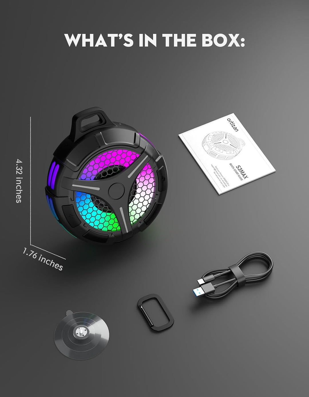 Ortizan Dusche Bluetooth Lautsprecher, Musikbox Bluetooth 5.3 Dusche, IPX7 Wasserdicht 6 RGB Licht 2