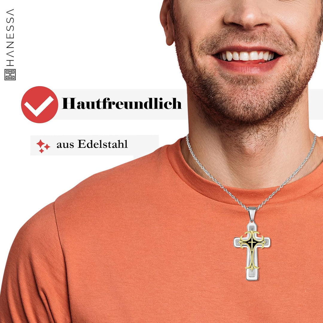 Hanessa Personalisierte Kette mit Gravur Edelstahl 45-60 cm mit Anhänger Kreuz in silber gold - Pers