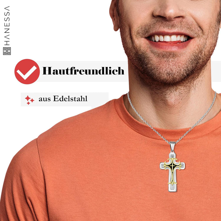 Hanessa Personalisierte Kette mit Gravur Edelstahl 45-60 cm mit Anhänger Kreuz in silber gold - Pers