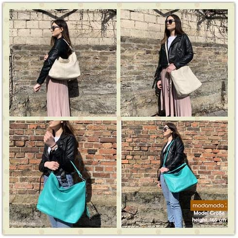 modamoda de Damen Schultertasche, Leder T160 Senfgelb, Senfgelb