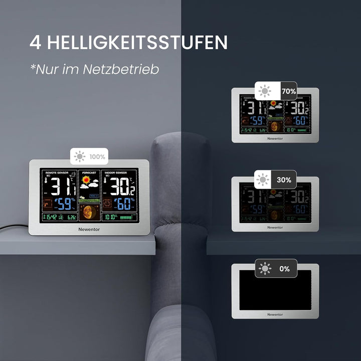 Newentor Wetterstation Funk mit Aussensensor - Funkwetterstation mit Wettervorhersage, Temperaturwar