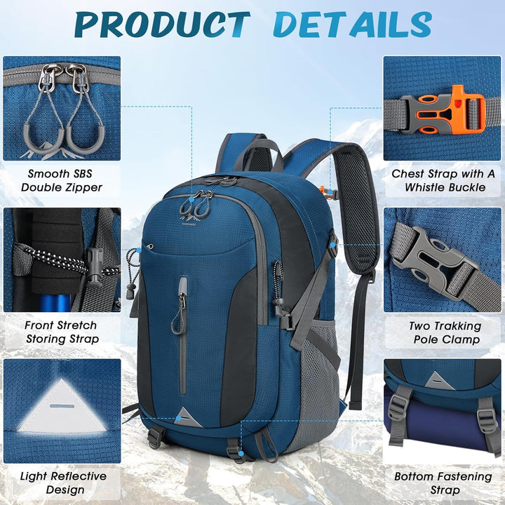 RAINSMORE Wanderrucksack Herren Damen 40L Wasserdichter Rucksack Leichter Faltbarer Reiserucksack Gr