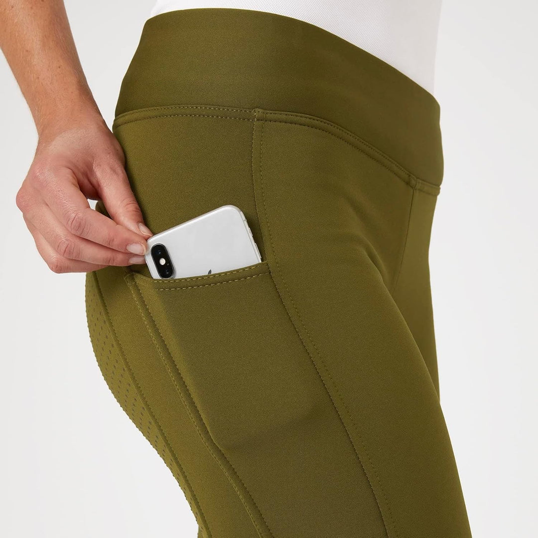 HORZE Damen Thermoreitleggings Active mit Handytasche, Winterreithose, Thermo Reithose Damen 34 Oliv