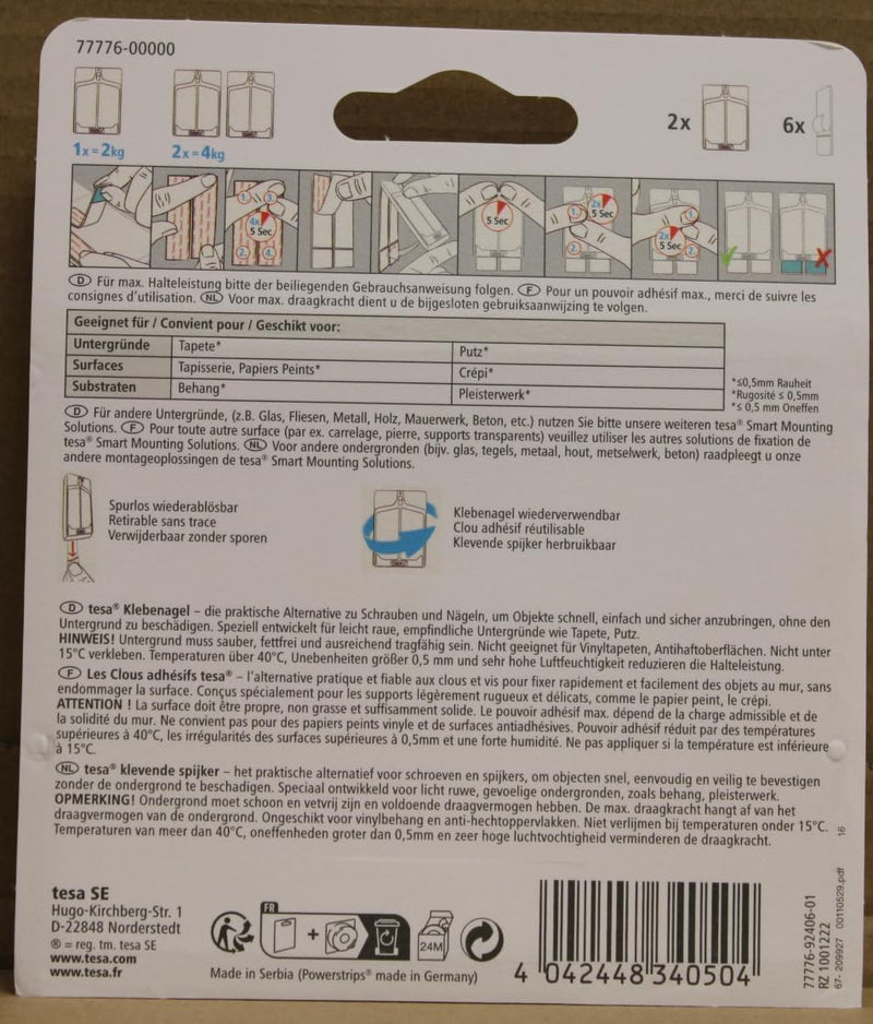 tesa Klebenagel für Tapeten und Putz 2 kg halteleistung (2 kg 8 Nägel), 2 kg 8 Nägel