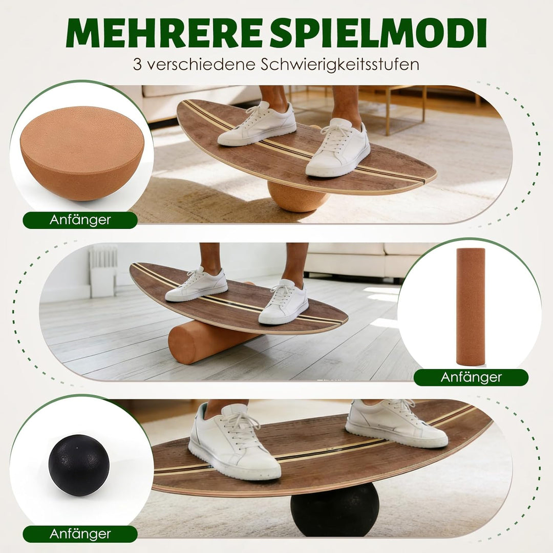 Balance Board, Holz Balance Board Erwachsene Gleichgewichtstrainer Mit Korkrolle, Kork Halbkugel und