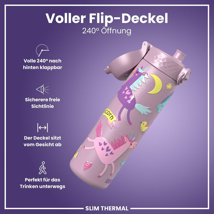 ion8 Vakuumisolierte Edelstahl-Trinkflasche, 500 ml, Auslaufsicher, Einhandöffnung, Sichere Verriege