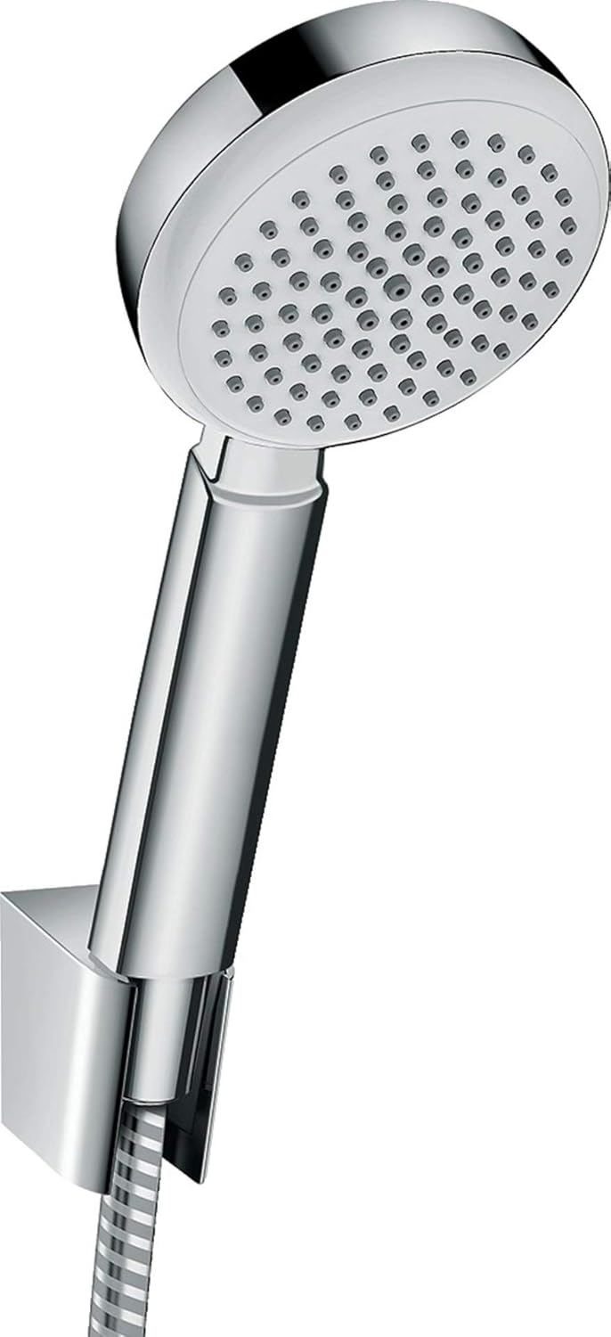 hansgrohe Crometta 100 Duschkopf inkl. Duschkopfhalterung, Weiss/Chrom Set mit Brauseschlauch 1,25m
