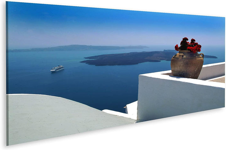 islandburner Bild auf Leinwand Santorini Griechenland Bilder Wandbilder Poster Leinwand 120x40cm - P
